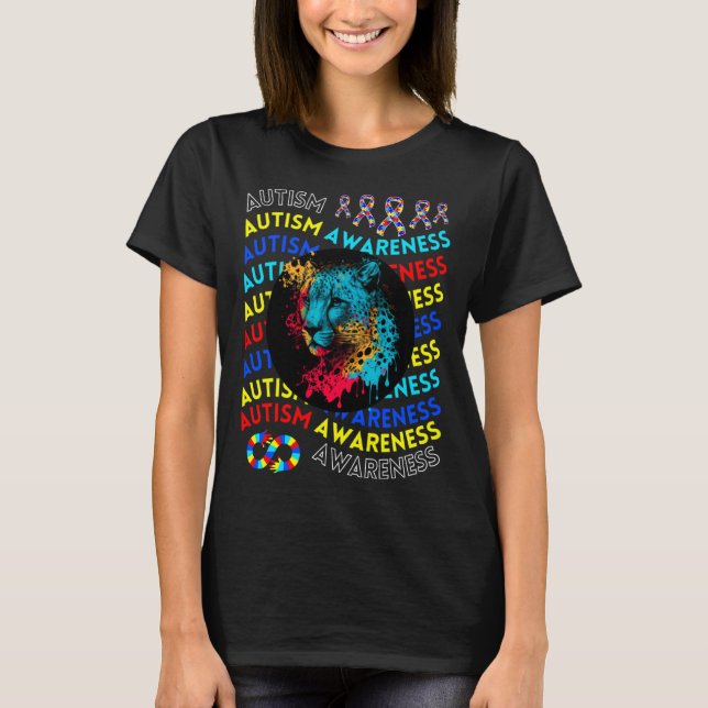 Autism Awareness Cheetah For Teacher Autism Moms D T-Shirt (Front)
