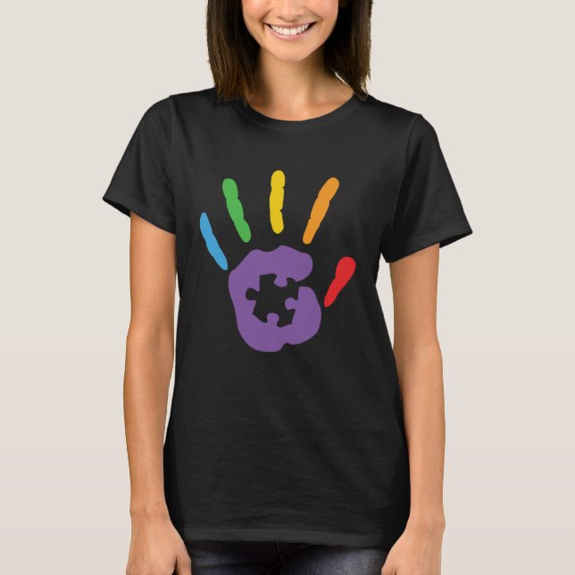 Autism Awareness Colorful Hand Support Autism T-Shirt (Front)