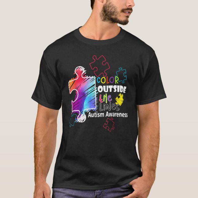 Autism Awareness Colour Outside The Liner Puzzle P T-Shirt (Front)