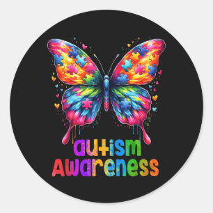 Autism Awareness Colourful Butterfly Puzzle Women Classic Round Sticker