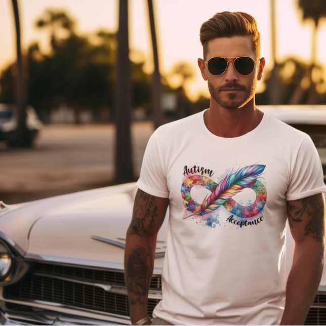 Autism Awareness Colourful Feather Infinity Symbol T-Shirt (Creator Uploaded)