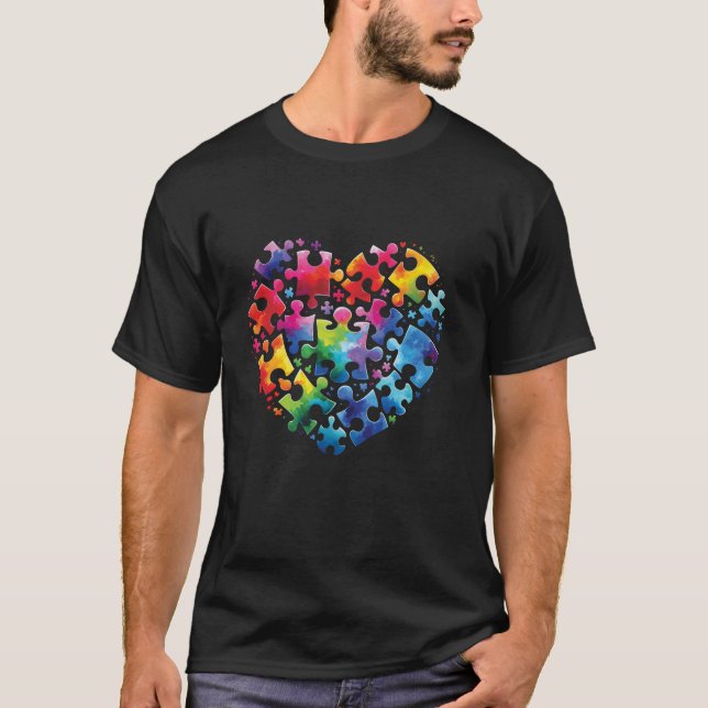 Autism Awareness Colourful Puzzle Heart Love Spect T-Shirt (Front)