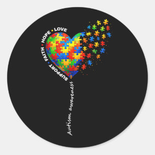 Autism Awareness Colourful Puzzle Love Heart Autis Classic Round Sticker