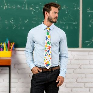 Autism Awareness Colourful Puzzle Pieces Tie
