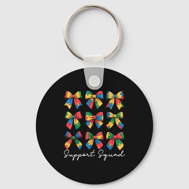 Autism awareness coquette bow autism support squad key ring (Front)