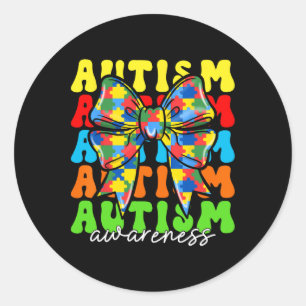 Autism Awareness Coquette Bow Men Women Kids Boys Classic Round Sticker
