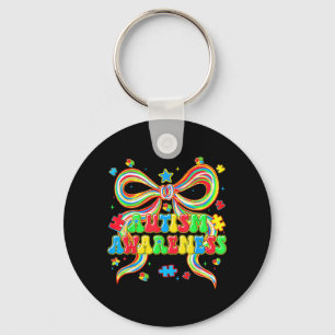 Autism Awareness Coquette Puzzle Autistic Women Key Ring