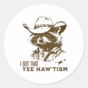 Autism Awareness Cowboy Racoon I Got That Yee Haw Classic Round Sticker
