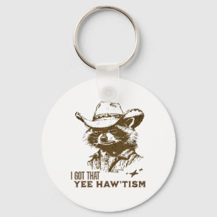 Autism Awareness Cowboy Racoon I Got That Yee Haw Key Ring