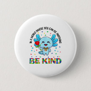 Autism Awareness Cute Be Kind Axolotl Coquette Bow 6 Cm Round Badge