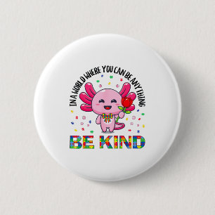 Autism Awareness Cute Be Kind Axolotl Coquette Bow 6 Cm Round Badge