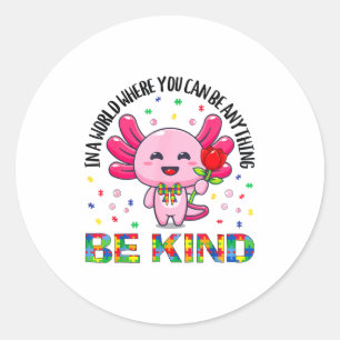 Autism Awareness Cute Be Kind Axolotl Coquette Bow Classic Round Sticker