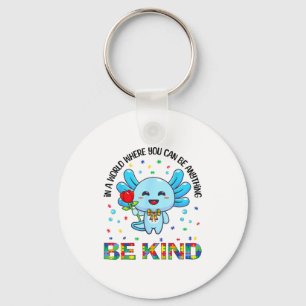 Autism Awareness Cute Be Kind Axolotl Coquette Bow Key Ring