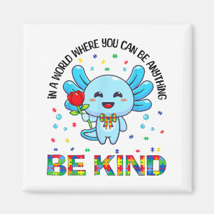 Autism Awareness Cute Be Kind Axolotl Coquette Bow Magnet