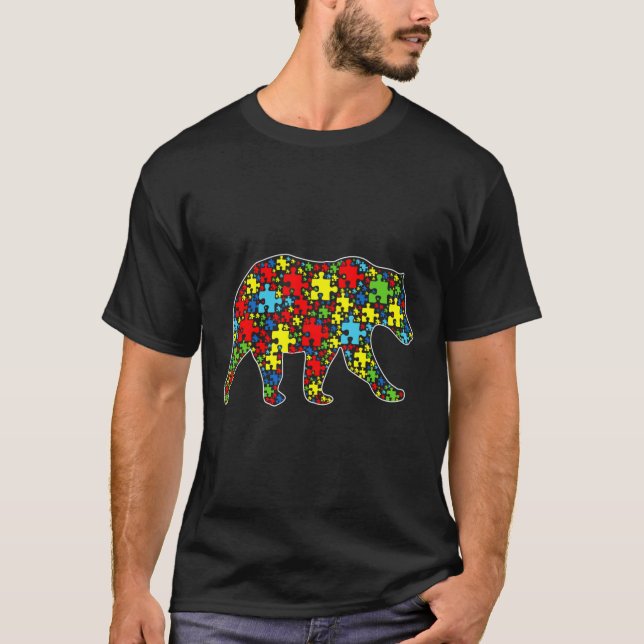 Autism Awareness Cute Bear Puzzle Piece Animals Su T-Shirt (Front)