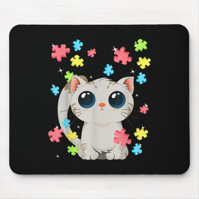 Autism Awareness Cute Cat Kitten Colour Puzzles Ba Mouse Pad (Front)