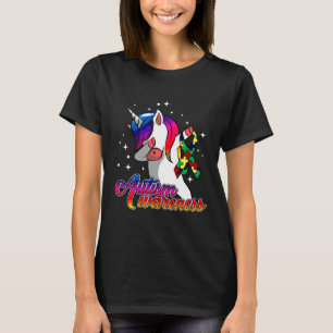 Autism Awareness Cute Dabbing Unicorn Ribbon T-Shirt