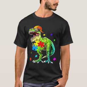 Autism Awareness Cute Dinosaur Rex Puzzle Piece Bo T-Shirt