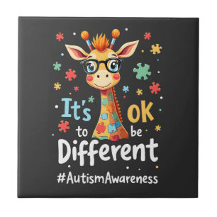 Autism Awareness Cute Giraffe Animal Its Ok To Be Ceramic Tile