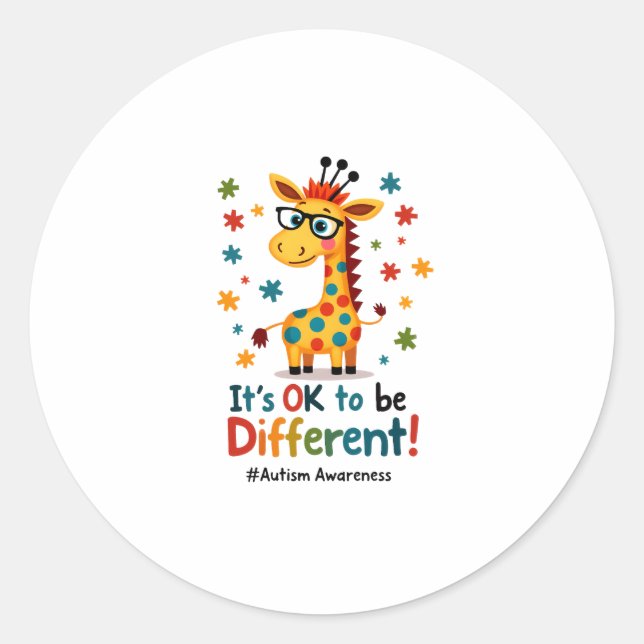 Autism Awareness Cute Giraffe Animal Its Ok To Be  Classic Round Sticker (Front)
