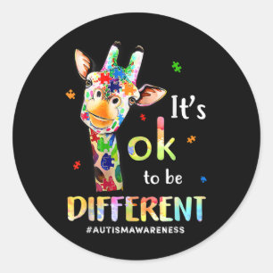 Autism Awareness Cute Giraffe Animal Its Ok To Be  Classic Round Sticker