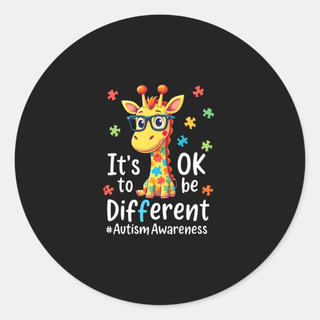 Autism Awareness Cute Giraffe Animal Its Ok To Be  Classic Round Sticker (Front)