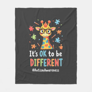Autism Awareness Cute Giraffe Animal Its Ok To Be Fleece Blanket