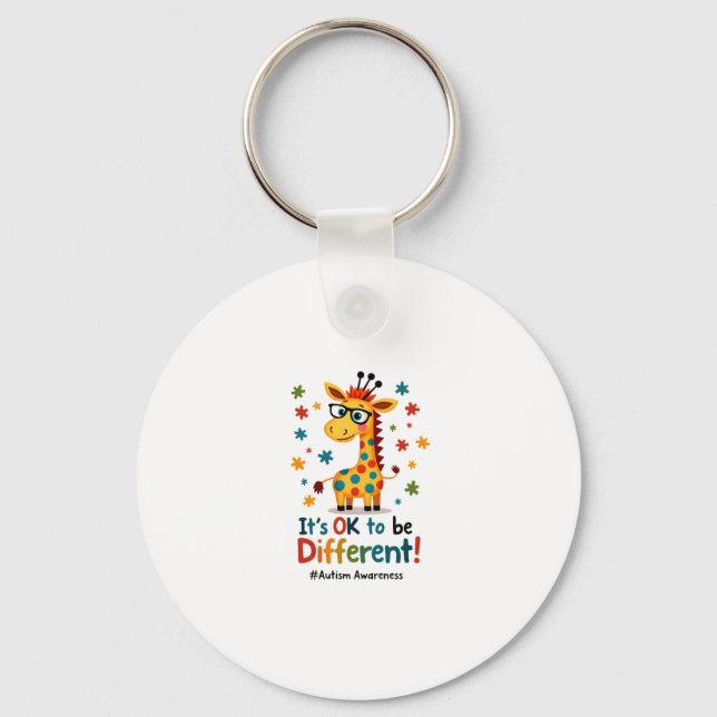 Autism Awareness Cute Giraffe Animal Its Ok To Be  Key Ring (Front)