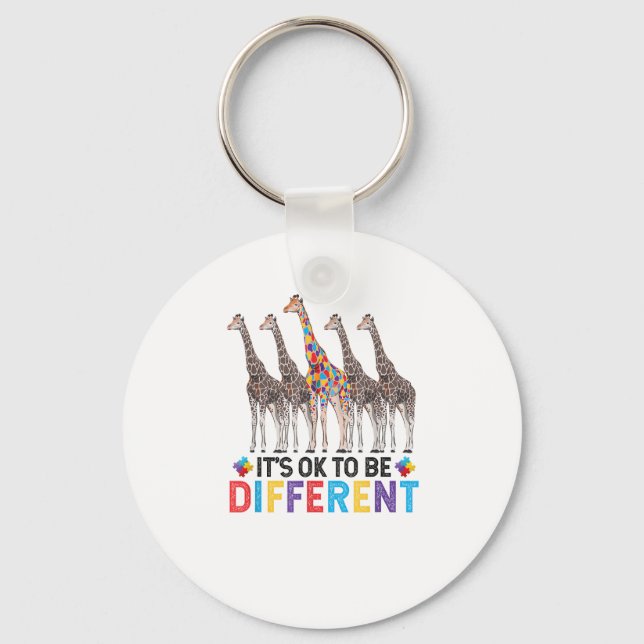 Autism Awareness Cute Giraffe Animal It's Ok To Be Key Ring (Front)