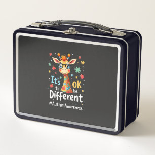 Autism Awareness Cute Giraffe Animal Its Ok To Be Metal Lunch Box