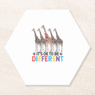 Autism Awareness Cute Giraffe Animal It's Ok To Be Paper Coaster