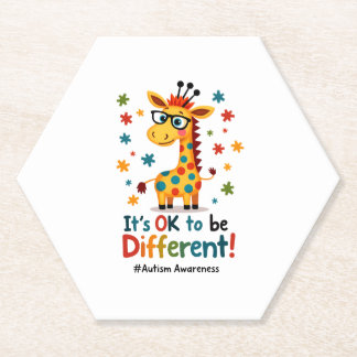 Autism Awareness Cute Giraffe Animal Its Ok To Be  Paper Coaster