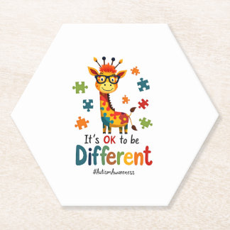 Autism Awareness Cute Giraffe Animal Its Ok To Be  Paper Coaster