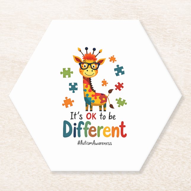 Autism Awareness Cute Giraffe Animal Its Ok To Be  Paper Coaster (Front)