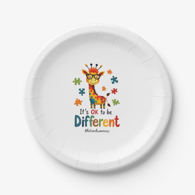Autism Awareness Cute Giraffe Animal Its Ok To Be  Paper Plate (Front)