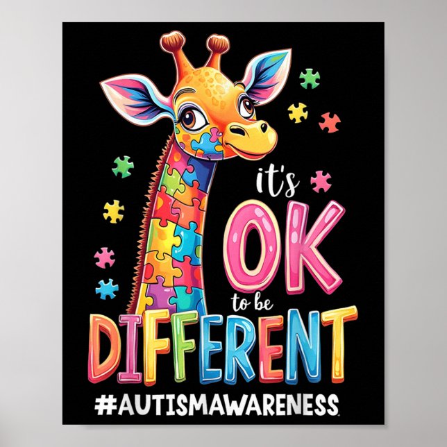 Autism Awareness Cute Giraffe Animal Its Ok To Be  Poster (Front)