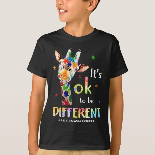 Autism Awareness Cute Giraffe Animal It's Ok To Be T-Shirt (Front)