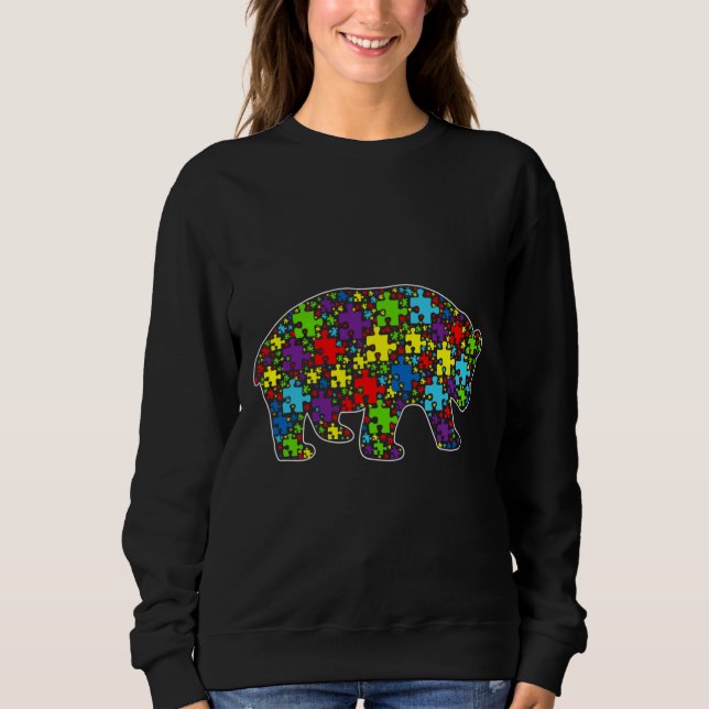 Autism Awareness Cute Panda Bear Puzzle Piece Anim Sweatshirt (Front)