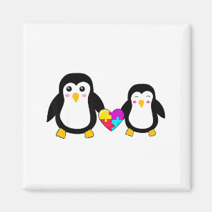 Autism Awareness Cute Penguin Heart Puzzles T-shir Magnet