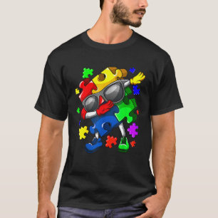 Autism Awareness Dabbing Puzzle Piece Sunglasses B T-Shirt