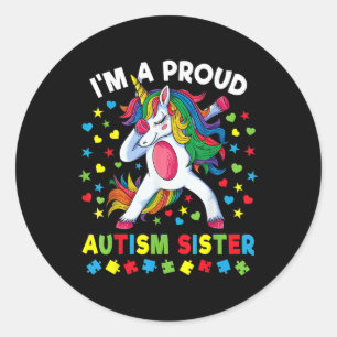 Autism Awareness Dabbing Unicorn Girl Proud Autism Classic Round Sticker