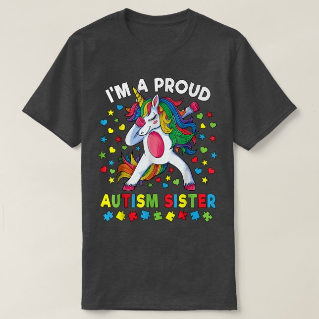 Autism Awareness Dabbing Unicorn Girl Proud Autism T-Shirt (Design Front)