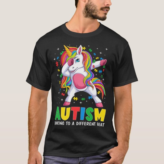 Autism Awareness Dabbing Unicorn Puzzle Piece Boy  T-Shirt (Front)