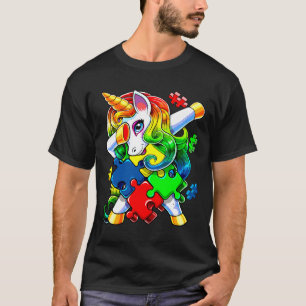 Autism Awareness Dabbing Unicorn Puzzle Piece For  T-Shirt