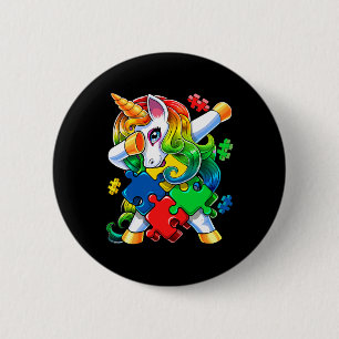 Autism Awareness Dabbing Unicorn Puzzle Piece Gift 6 Cm Round Badge