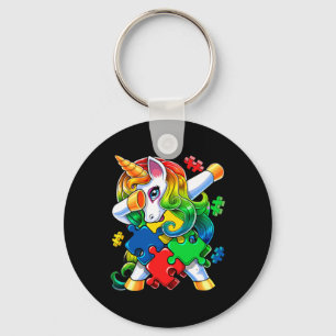Autism Awareness Dabbing Unicorn Puzzle Piece Gift Key Ring