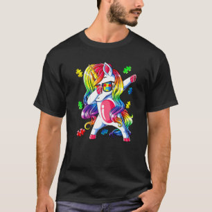 Autism Awareness Dabbing Unicorn Puzzle Piece Girl T-Shirt