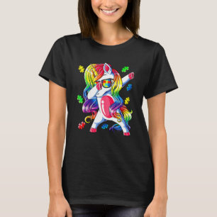 Autism Awareness Dabbing Unicorn Puzzle Piece Girl T-Shirt