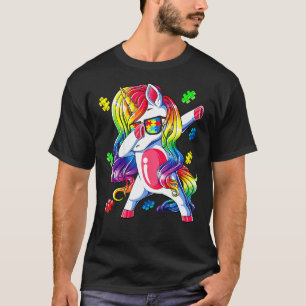 Autism Awareness Dabbing Unicorn Puzzle Piece Girl T-Shirt