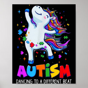 Autism Awareness Dabbing Unicorn Puzzle Piece Kids Poster